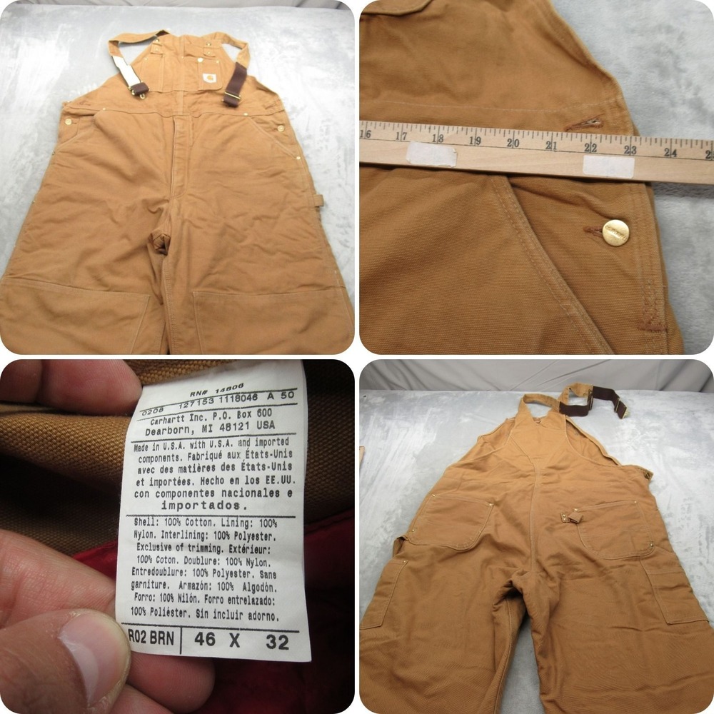 Carhartt Bib Overalls Mens 46x31 Brown Duck Insulated Double Knee Lined USA VTG
